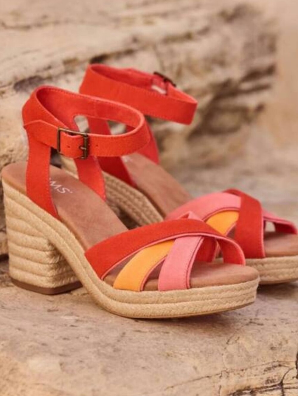 TOMS Majorca Strappy Sandal Flame Suede Size 8 NWT